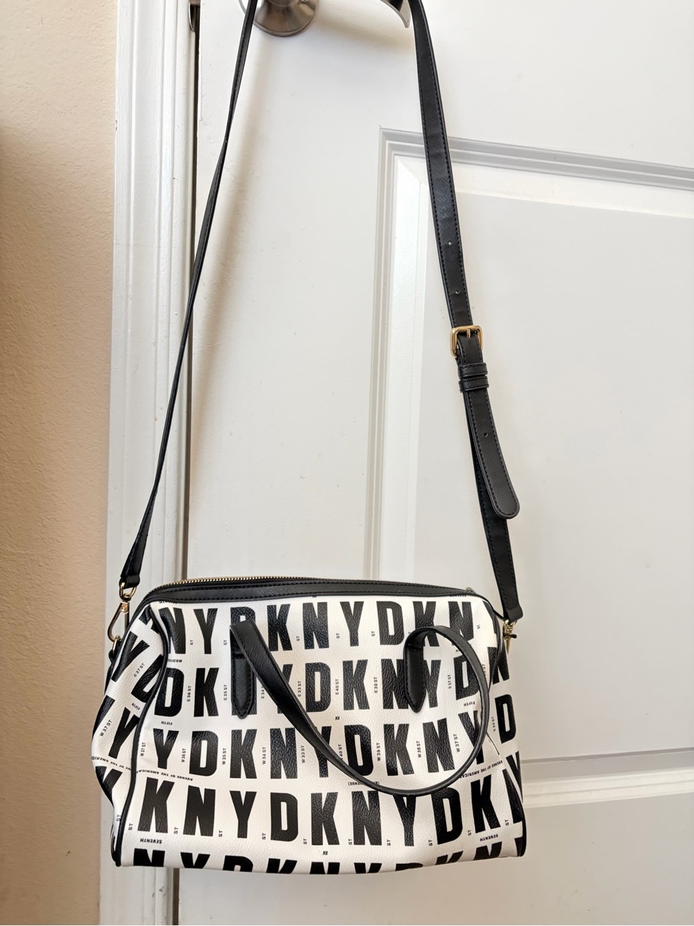 DKNY Black & White Logo Crossbody Shoulder Bag